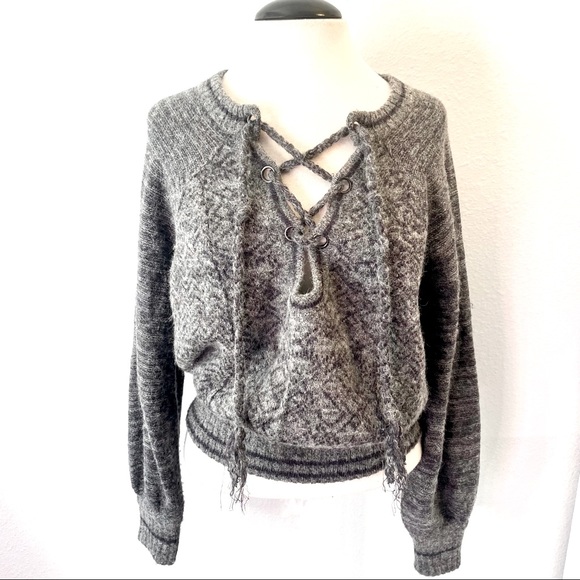 FREE PEOPLE Tie Front Grey Sweater - Picture 1 of 5